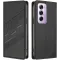 Coque portefeuille Phonesta Embossed Lines pour Oppo Reno12 Pro - Noir