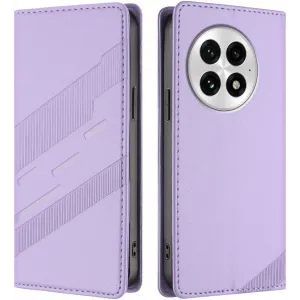Coque portefeuille Phonesta Embossed Lines pour OnePlus 13 - Violet