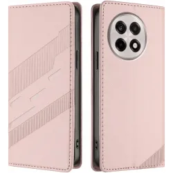 Coque portefeuille Phonesta Embossed Lines pour OnePlus 13R - Rose