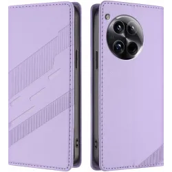 Coque portefeuille Phonesta Embossed Lines pour OnePlus 12 - Violet