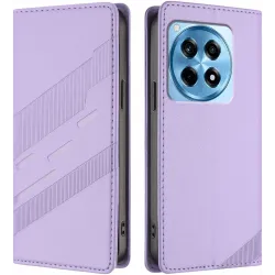 Coque portefeuille Phonesta Embossed Lines pour OnePlus 12R - Violet