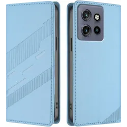 Coque portefeuille Phonesta Embossed Lines pour Motorola Edge 60 Neo/Edge 50 Neo / ThinkPhone 25 - Bleu clair
