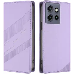 Coque portefeuille Phonesta Embossed Lines pour Motorola Edge 60 Neo/Edge 50 Neo / ThinkPhone 25 - Violet