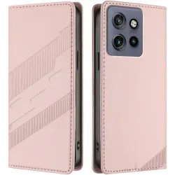 Coque portefeuille Phonesta Embossed Lines pour Motorola Edge 60 Neo/Edge 50 Neo / ThinkPhone 25 - Rose