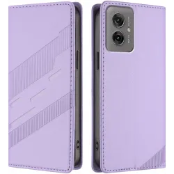 Coque portefeuille Phonesta Embossed Lines pour Motorola Moto G55 - Violet