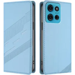 Coque portefeuille Phonesta Embossed Lines pour Motorola Moto G75 - Bleu clair