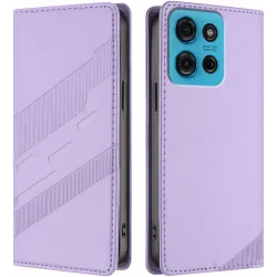 Coque portefeuille Phonesta Embossed Lines pour Motorola Moto G75 - Violet