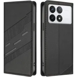 Coque portefeuille Phonesta Embossed Lines pour Xiaomi 14T - Noir