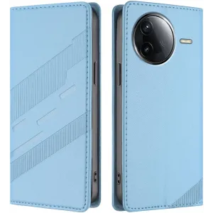 Coque portefeuille Phonesta Embossed Lines pour Xiaomi Poco F7 Pro/F7 Ultra - Bleu clair