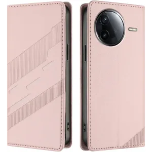 Coque portefeuille Phonesta Embossed Lines pour Xiaomi Poco F7 Pro/F7 Ultra - Rose