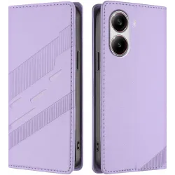 Coque portefeuille Phonesta Embossed Lines pour Xiaomi Poco X7 Pro - Violet