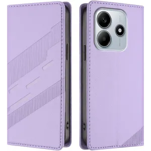 Coque portefeuille Phonesta Embossed Lines pour Xiaomi Redmi Note 14 4G - Violet
