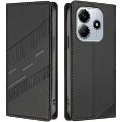 Coque portefeuille Phonesta Embossed Lines pour Xiaomi Redmi Note 14 4G - Noir