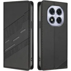 Coque portefeuille Phonesta Embossed Lines pour Xiaomi Redmi Note 14 Pro 5G/14 Pro Plus / Xiaomi Poco X7 - Noir