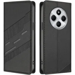 Coque portefeuille Phonesta Embossed Lines pour Xiaomi Redmi 14C / Xiaomi Poco C75 - Noir
