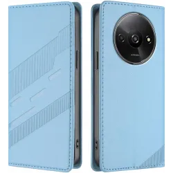 Coque portefeuille Phonesta Embossed Lines pour Xiaomi Redmi A3 - Bleu clair