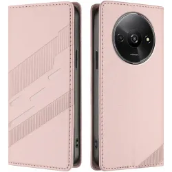 Coque portefeuille Phonesta Embossed Lines pour Xiaomi Redmi A3 - Rose