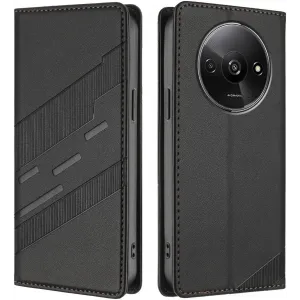 Coque portefeuille Phonesta Embossed Lines pour Xiaomi Redmi A3 - Noir