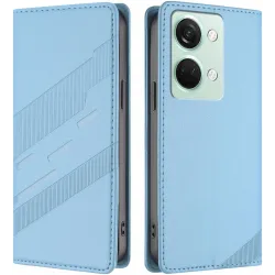 Coque portefeuille Phonesta Embossed Lines pour OnePlus Nord 3 - Bleu clair