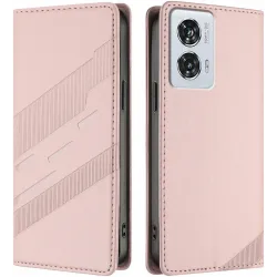 Coque portefeuille Phonesta Embossed Lines pour Motorola Edge 50 Fusion - Rose