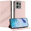 Coque portefeuille Phonesta Embossed Lines pour Motorola Edge 50 Pro - Rose 2
