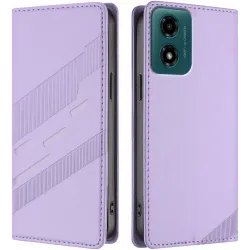 Coque portefeuille Phonesta Embossed Lines pour Motorola Moto G04 / G04s / G24 / G24 Power / E14 - Violet