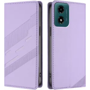 Coque portefeuille Phonesta Embossed Lines pour Motorola Moto G04 / G04s / G24 / G24 Power / E14 - Violet