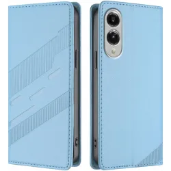 Coque portefeuille Phonesta Embossed Lines pour Samsung Galaxy S25 Edge - Bleu clair