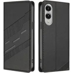 Coque portefeuille Phonesta Embossed Lines pour Samsung Galaxy S25 Edge - Noir