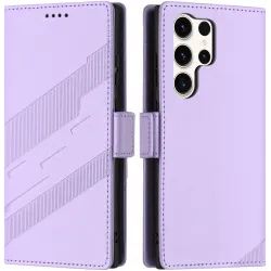 Coque portefeuille Phonesta Embossed Lines pour Samsung Galaxy S25 Ultra - Violet