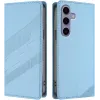 Coque portefeuille Phonesta Embossed Lines pour Samsung Galaxy S25 - Bleu clair
