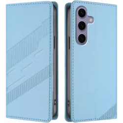 Coque portefeuille Phonesta Embossed Lines pour Samsung Galaxy S25 - Bleu clair