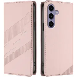 Coque portefeuille Phonesta Embossed Lines pour Samsung Galaxy S25 - Rose