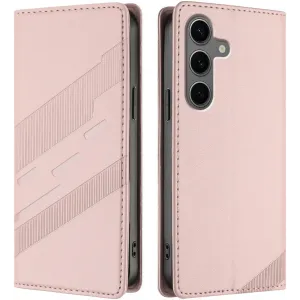 Coque portefeuille Phonesta Embossed Lines pour Samsung Galaxy S25 Plus - Rose