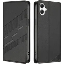 Coque portefeuille Phonesta Embossed Lines pour Samsung Galaxy A06 4G/5G - Noir