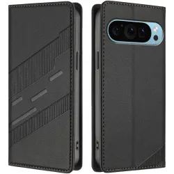 Coque portefeuille Phonesta Embossed Lines pour Google Pixel 9 / 9 Pro - Noir