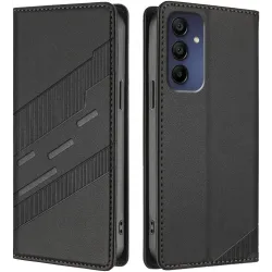 Coque portefeuille Phonesta Embossed Lines pour Samsung Galaxy A16 - Noir