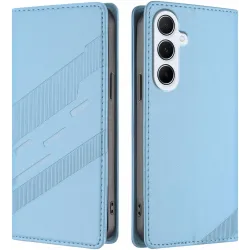Coque portefeuille Phonesta Embossed Lines pour Samsung Galaxy A56 - Bleu clair