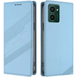 Coque portefeuille Phonesta Embossed Lines pour HMD Pulse/Pulse Plus/Pulse Pro - Bleu clair