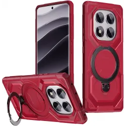 Coque arrière Phonesta IronLock anneau et MagSafe pour Xiaomi Redmi Note 14 Pro 4G/5G/14 Pro Plus / Xiaomi Poco X7 - Rouge