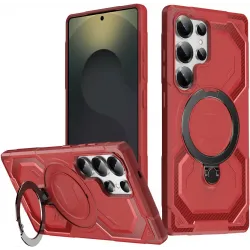 Coque arrière Phonesta IronLock anneau et MagSafe pour Samsung Galaxy S25 Ultra - Rouge