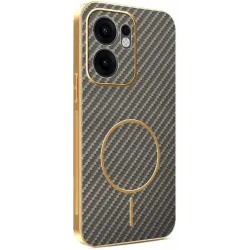 Coque arrière Phonesta Luxury Carbon Fiber avec MagSafe pour Oppo Reno13 F 4G/5G / Reno13 FS 5G - Marron