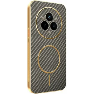 Coque arrière Phonesta Luxury Carbon Fiber avec MagSafe pour Realme 14 Pro - Marron