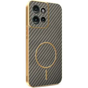 Coque arrière Phonesta Luxury Carbon Fiber avec MagSafe pour Motorola Edge 50 - Marron