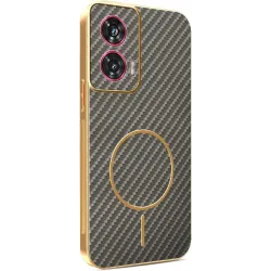 Coque arrière Phonesta Luxury Carbon Fiber avec MagSafe pour Motorola Edge 50 Fusion - Marron