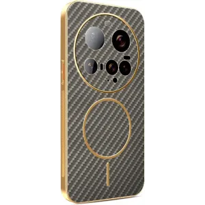 Coque arrière Phonesta Luxury Carbon Fiber avec MagSafe pour Xiaomi 15 Ultra - Marron