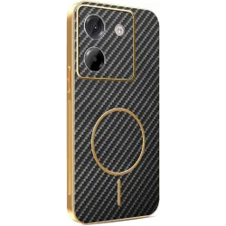Coque arrière Phonesta Luxury Carbon Fiber avec MagSafe pour Xiaomi Poco M7 Pro - Noir
