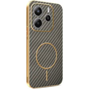 Coque arrière Phonesta Luxury Carbon Fiber avec MagSafe pour Xiaomi Redmi Note 14 4G 164.8mm - Marron