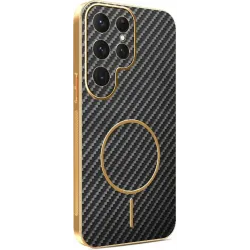 Coque arrière Phonesta Luxury Carbon Fiber avec MagSafe pour Samsung Galaxy S25 Ultra - Noir