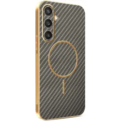 Coque arrière Phonesta Luxury Carbon Fiber avec MagSafe pour Samsung Galaxy S25/S24 - Marron
